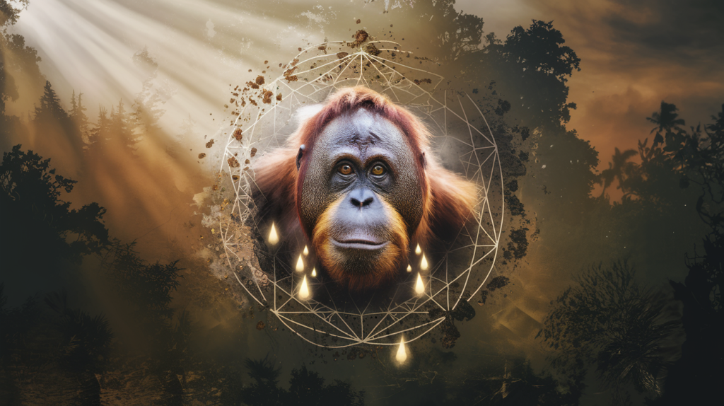 A wise orangutan elder in the rainforest