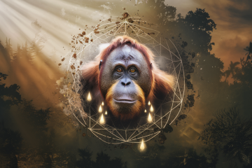 A wise orangutan elder in the rainforest